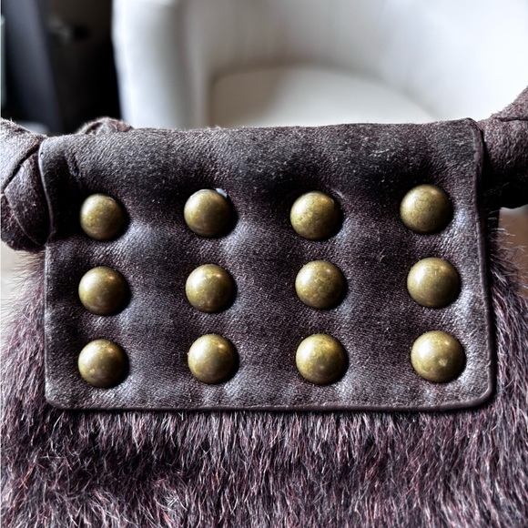 Ampersand Y2K Faux Fur Studded Shoulder Bag Brown Boho - Picture 3 of 13